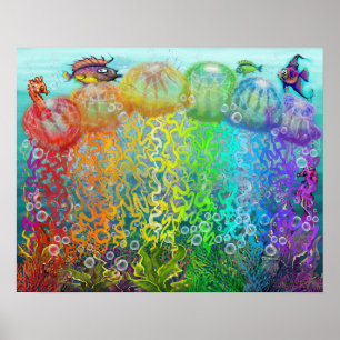 Póster Fantasía acuática con medusas