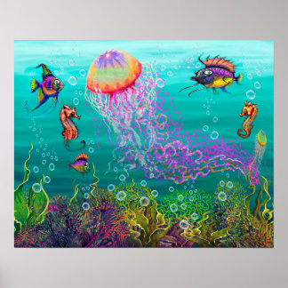 Póster Fantasía acuática con medusas