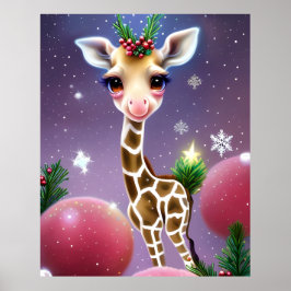 Póster Fantasía Adorable bebé Giraffe con Holly