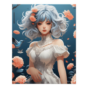 Póster Fantasía AI Art Anime Dreams: Pequeño vestido negr