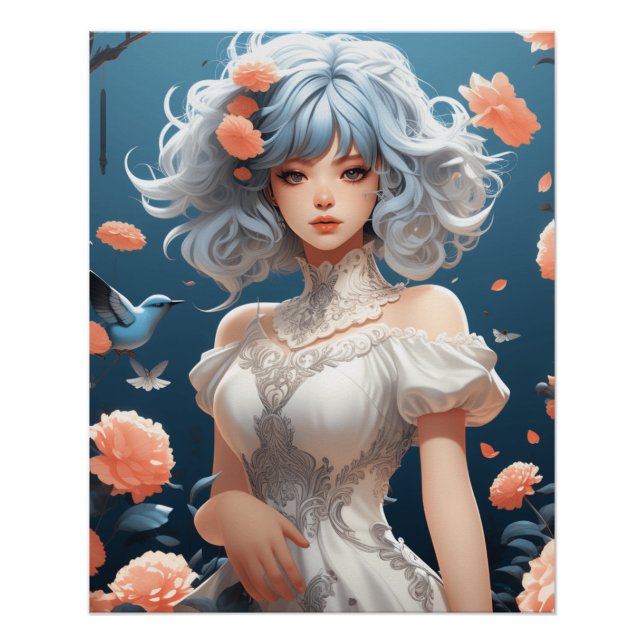 Póster Fantasía AI Art Anime Dreams: Pequeño vestido negr (Anverso)