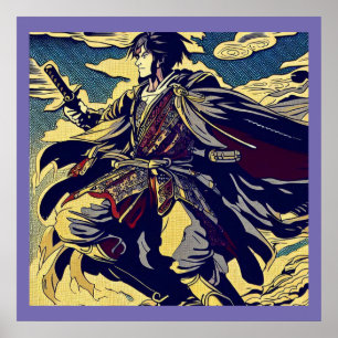 Póster Fantasía Anime Hero 2 - Woodcut japonesa