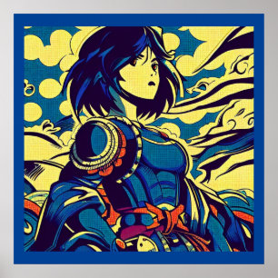 Póster Fantasía Anime Hero 3 - Woodcut japonesa