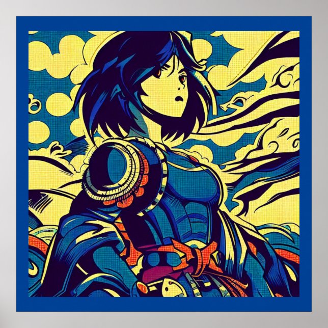 Póster Fantasía Anime Hero 3 - Woodcut japonesa (Frente)