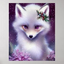 Póster Fantasía Bebé Blanco Fox con los ojos de Lavender
