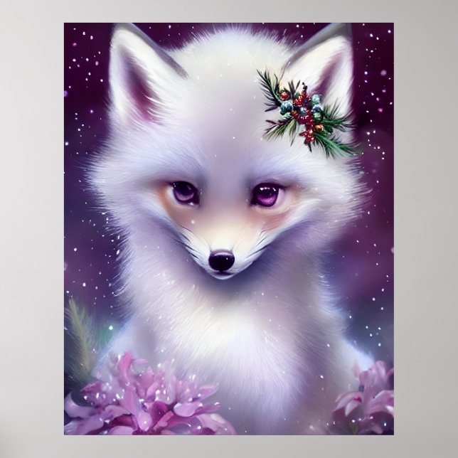 Póster Fantasía Bebé Blanco Fox con los ojos de Lavender (Frente)