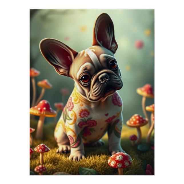 Póster Fantasía Bulldog Francés Cachorro de arte (Anverso)