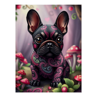 Póster Fantasía Bulldog Francés Cachorro de arte
