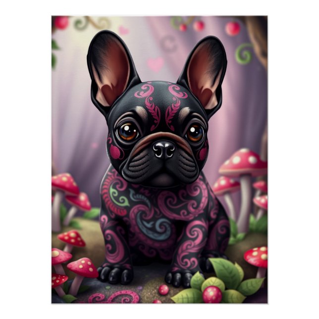 Póster Fantasía Bulldog Francés Cachorro de arte (Anverso)