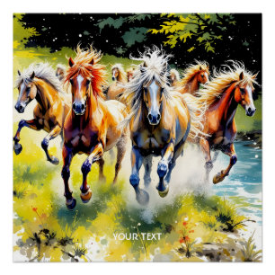 Póster Fantasía Caballos salvajes en manada