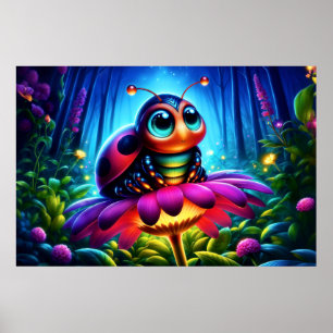 Póster Fantasía caprichosa insectos neón soñador naturale