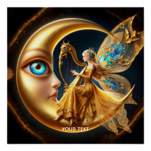 Póster Fantasía Chica lindo jugando al harp