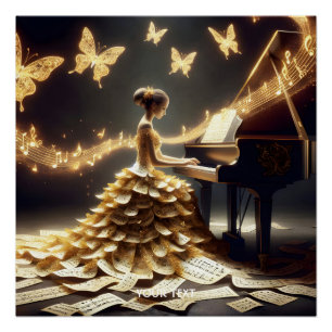 Póster Fantasía Chica lindo jugando al piano