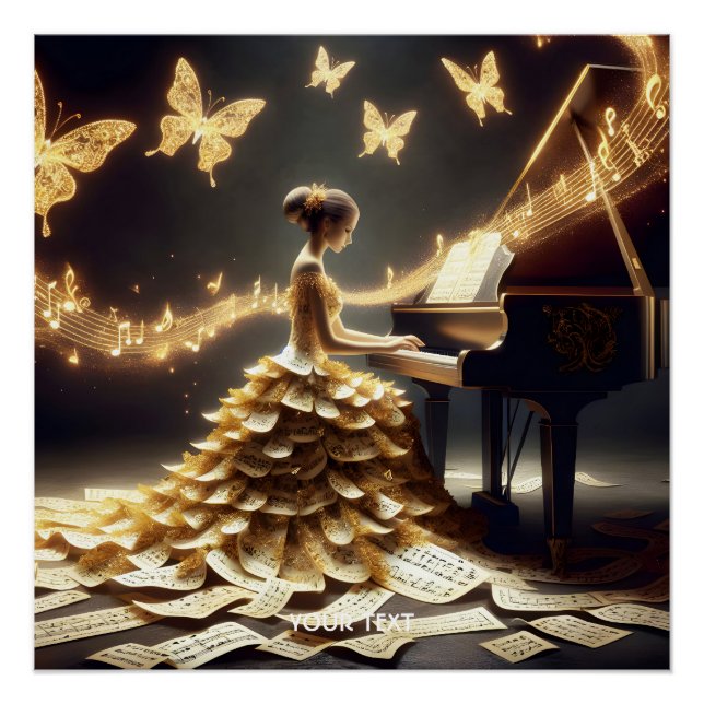 Póster Fantasía Chica lindo jugando al piano (Anverso)