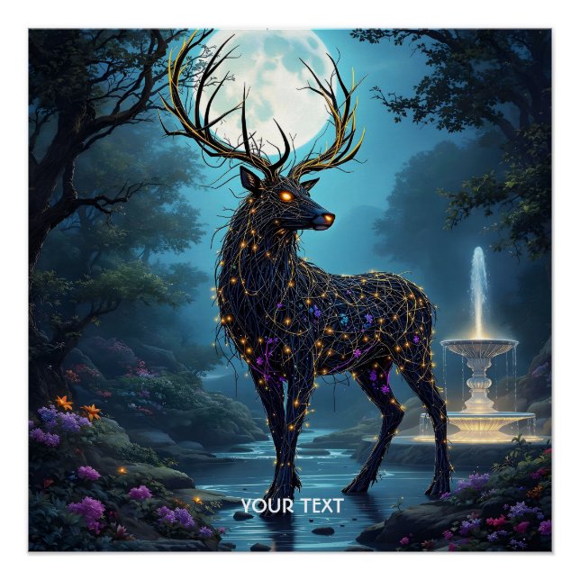 Póster Fantasía Ciervo Luna Lindo Noche (Anverso)