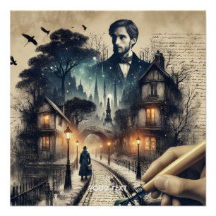 Póster Fantasía cómica escritora en las calles de París