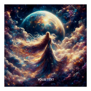 Póster Fantasía cúpula diosa cósmica nubes