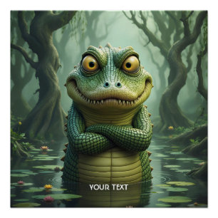 Póster Fantasía cute árboles cocodrilos enojados