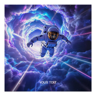 Póster Fantasía cute astronauta a través de un agujero de