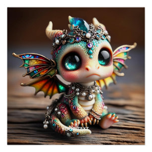 Póster Fantasía Cute Baby Dragon Glass