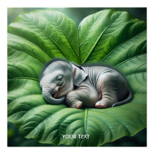 Póster Fantasía Cute Baby Elephant Leaf