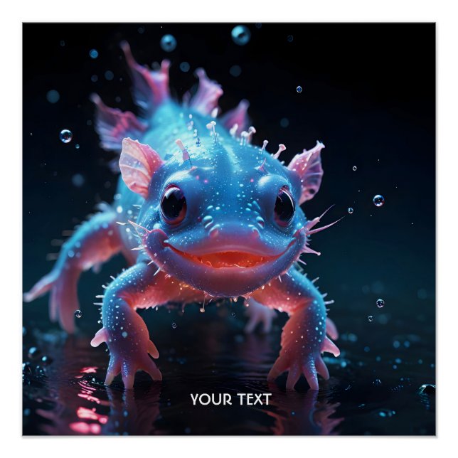 Póster Fantasía Cute Blue Sonriente Axolotl (Anverso)