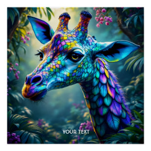Póster Fantasía Cute Chameleon Como Giraffe