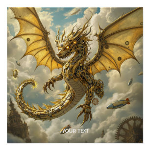 Póster Fantasía Cute Clockwork Dragon Skys