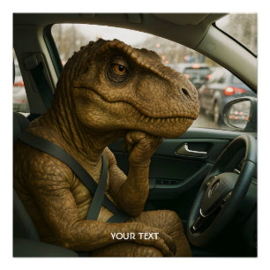 Póster Fantasía Cute Dinosaurio Drin Car