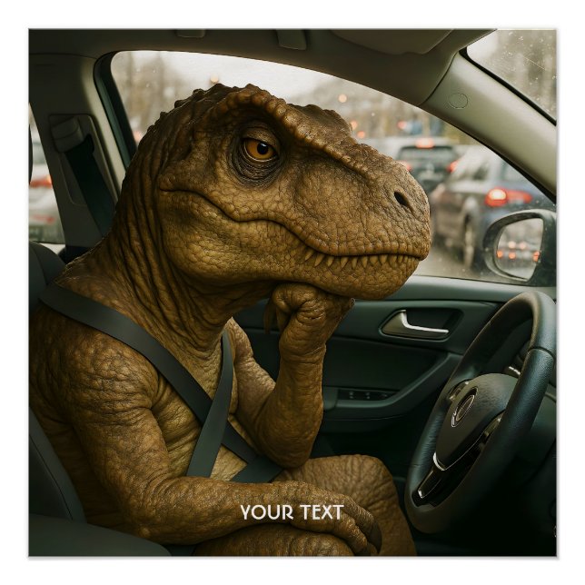 Póster Fantasía Cute Dinosaurio Drin Car (Anverso)