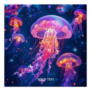 Póster Fantasía Cute Drifing Mar Jellyfish