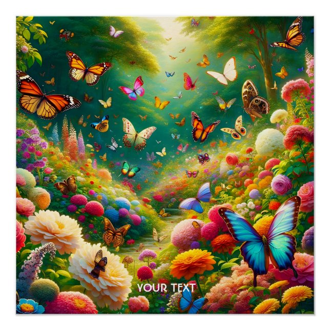Póster Fantasía Cute Forest Flores Mariposas (Anverso)