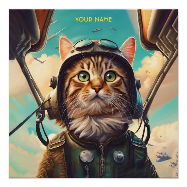 Póster Fantasía Cute Gato Volador Avión (Anverso)