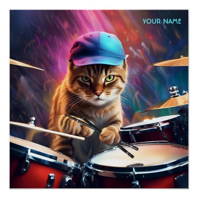 Póster Fantasía Cute Gatos Jugando Tambores (Anverso)