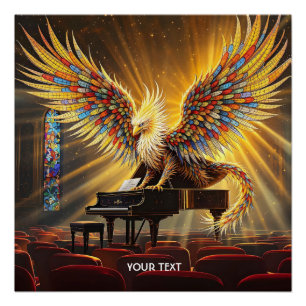 Póster Fantasía Cute Griffon Jugando Piano