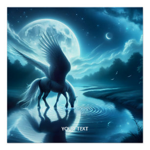 Póster Fantasía Cute Horse Wings Moon