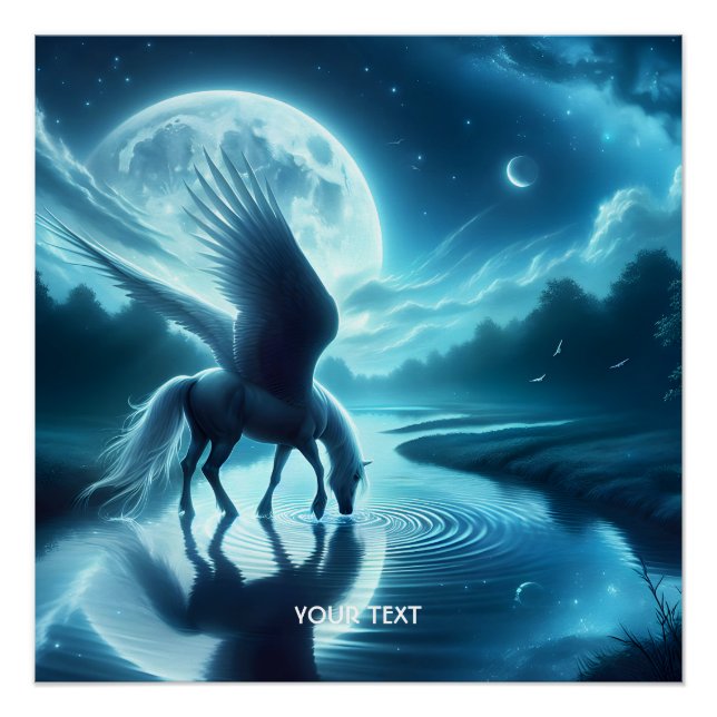 Póster Fantasía Cute Horse Wings Moon (Anverso)