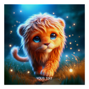 Póster Fantasía Cute Lion Cub Stars
