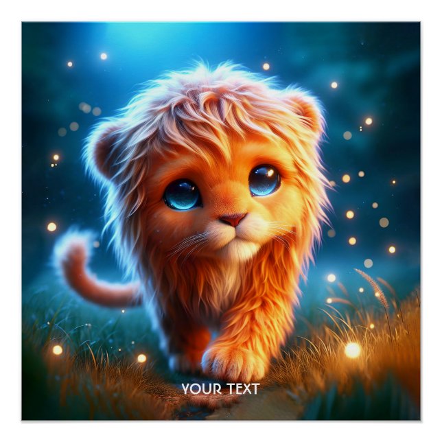 Póster Fantasía Cute Lion Cub Stars (Anverso)