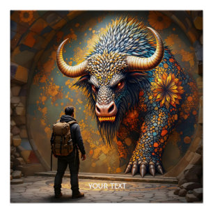 Póster Fantasía Cute Mítico Mosaico de Toro