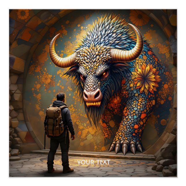 Póster Fantasía Cute Mítico Mosaico de Toro (Anverso)