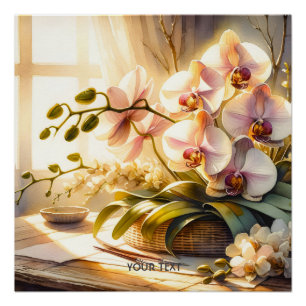 Póster Fantasía Cute Orquídeas Rosa Acuarela