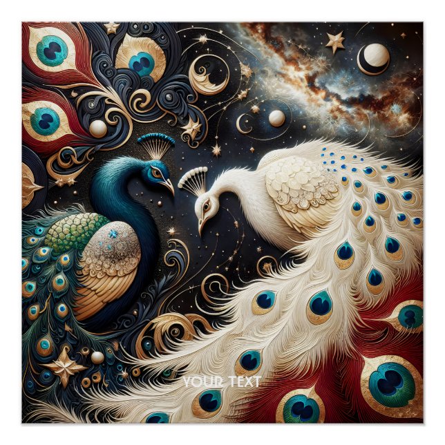 Póster Fantasía Cute Peacocks Feminios Crescent Fethers (Anverso)