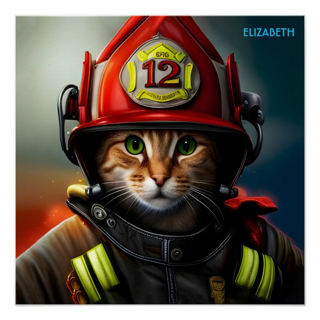 Póster Fantasía Cute Piel De Bomberos De Gatos. (Anverso)