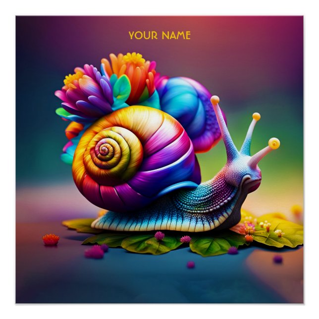Póster Fantasía Cute Snail Con Flores (Anverso)