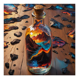 Póster Fantasía Cute Volcán En Botella
