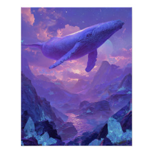 Póster Fantasia de ballena en cielo púrpura montaña paisa