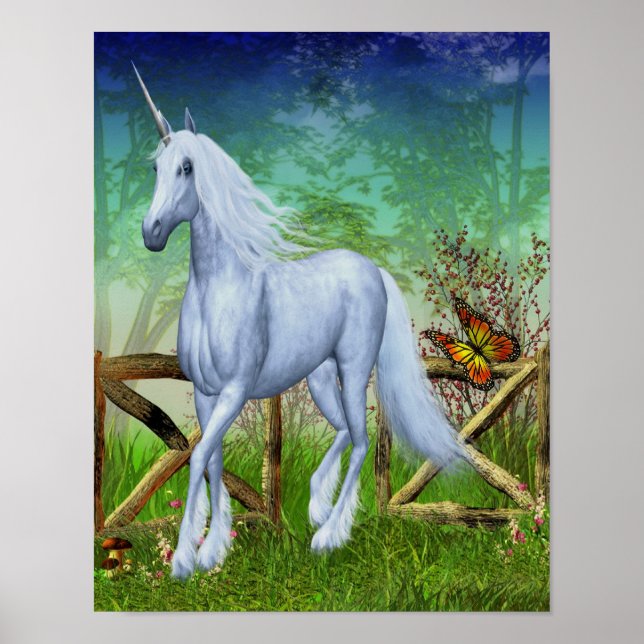 Póster Fantasía de caballos en la puerta de madera de Uni (Frente)