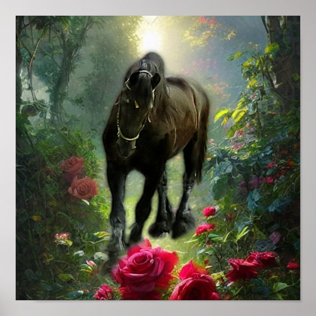 Póster Fantasía de caballos frisón de belleza negra - Pos (Frente)