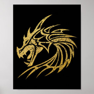 Póster Fantasía de dragón medieval Tatuaje mítico Jugador